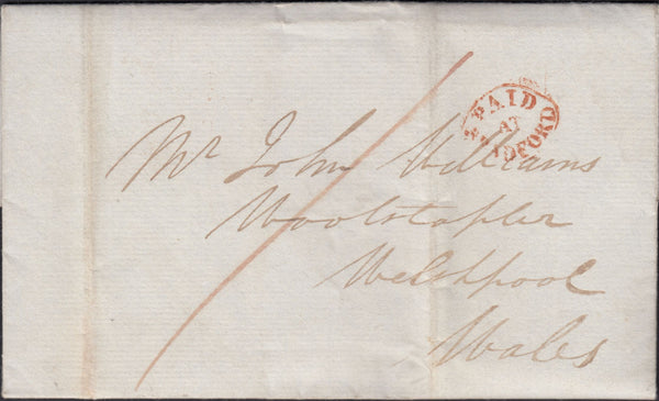 129390 1840 MAIL DATED 14TH MAY BRADFORD, YORKS TO WELSHPOOL WITH 'PAID/AT/BRADFORD' HAND STAMP (YK510).