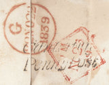 129411 1839 MAIL CHILHAM, KENT TO WESTPORT, IRELAND WITH 'CHILHAM/PENNY POST' HAND STAMP (KT255) AND 'CANTERBURY/PENNY POST' HAND STAMP (KT204).