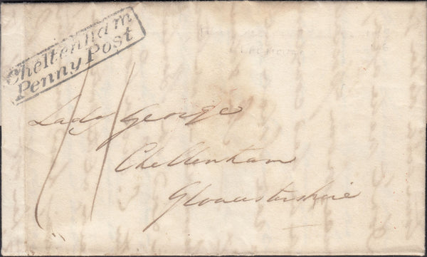 129415 1829 LETTER WRITTEN AT HALIFAX BUT POSTED AT FALMOUTH TO CHELTENHAM WITH 'CHELTENHAM/PENNY POST' HAND STAMP (GL172).