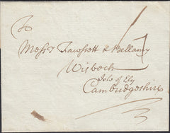 129471 1781 'RJ' LONDON GENERAL POST RECEIVER'S HAND STAMP OF ROBERT JONES ON MAIL LONDON TO WISBECH.