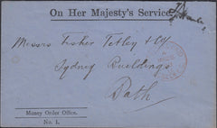 129481 1893 'ON HER MAJESTY'S SERVICE/MONEY ORDER OFFICE' PRINTED ENVELOPE LONDON TO BATH.