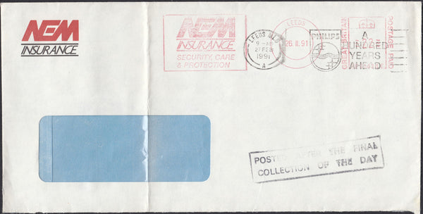 129516 1991 MAIL FROM LEEDS WITH 'POSTED AFTER THE FINAL/COLLECTION OF THE DAY' INSTRUCTIONAL.