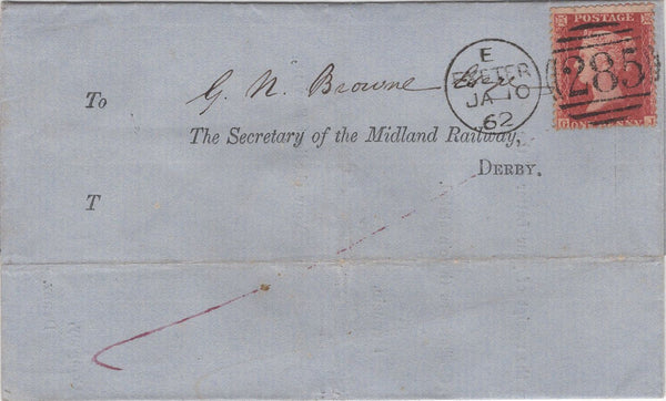 129558 COLLECTION OF 'EXETER/285' CANCELLATIONS 1858-1901.