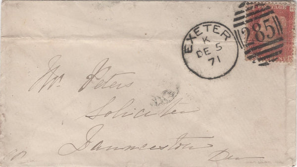 129558 COLLECTION OF 'EXETER/285' CANCELLATIONS 1858-1901.