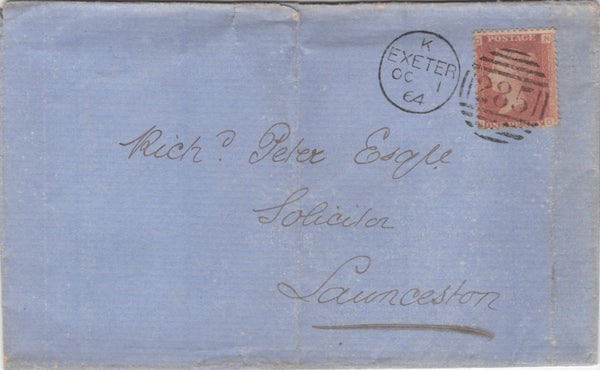 129558 COLLECTION OF 'EXETER/285' CANCELLATIONS 1858-1901.