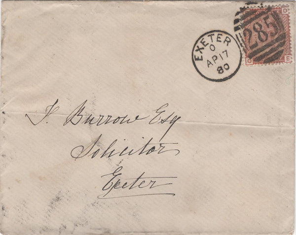 129558 COLLECTION OF 'EXETER/285' CANCELLATIONS 1858-1901.