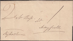 129570 1835 MAIL GOUDHURST, KENT TO MAYFIELD, SUSSEX WITH MANUSCRIPT 'By Wadhurst', 'WADHURST/PENNY POST' AND 'LAMBERHURST' HAND STAMPS.
