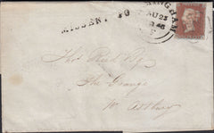 129613 1843 MAIL STOKE UPON TRENT, STAFFS TO ASTBURY, CHESHIRE WITH HAND STAMP 'MISSENT TO' (BM173) AND 'BIRMINGHAM' DATE STAMP ALONGSIDE.