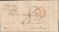129621 1812 MAIL SELKIRK TO DUNBAR WITH 'MISSENT/TO/BERWICK' HAND STAMP (NR218).