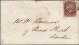 129625 1842 MAIL USED IN LONDON WITH 'T.P/HAM' LONDON RECEIVER'S HAND STAMP IN RED (L504a).