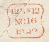 129625 1842 MAIL USED IN LONDON WITH 'T.P/HAM' LONDON RECEIVER'S HAND STAMP IN RED (L504a).