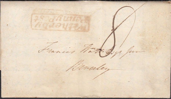 129637 CIRCA 1834-1840 MAIL ABERFORD NEAR LEEDS TO BEVERLEY WITH 'WETHERBY/PENNY POST' HAND STAMP (YK3142).