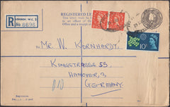 129657 1962 REGISTERED MAIL LONDON TO GERMANY, WILDING AND COMMEMORATIVE FRANKING.