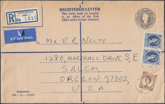 129679 1965 REGISTERED AIR MAIL MANCHESTER TO OREGON, USA WITH WILDING ISSUE.