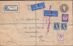 129685 1963 REGISTERED AIR MAIL KILBURN, LONDON TO NEW YORK WITH WILDING FRANKING.