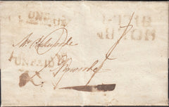 129703 1796 MAIL USED IN LONDON WITH 'HOLBN/HILL - 1 -' RECEIVING HOUSE HAND STAMP LONDON PENNY POST (L418) AND 'UNPAID' HAND STAMP (L551).
