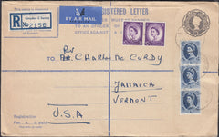 129713 1958 REGISTERED AIR MAIL CROYDON TO USA WITH WILDING FRANKING.