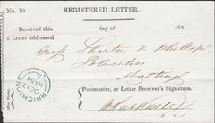 129733 1854 REGISTERED LETTER RECEIPT WITH 'BRIGHTON' DATE STAMP.