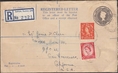 129756 1962 REGISTERED MAIL SUTTON, SURREY TO CALIFORNIA WITH WILDING FRANKING.
