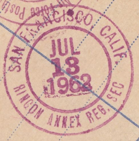 129756 1962 REGISTERED MAIL SUTTON, SURREY TO CALIFORNIA WITH WILDING FRANKING.