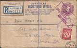 129770 1957 REGISTERED MAIL UK TO USA, TWO COVERS SHOWING AIR MAIL AND SEA MAIL RATES.