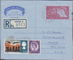 129774 1966 6D AIR LETTER REGISTERED MAIL EXETER TO USA WITH 'MOBILE POST OFFICE NO.3' CANCELLATION OF DEVON COUNTY SHOW.