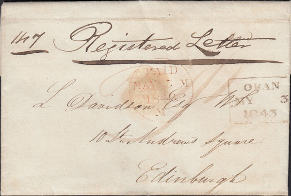 129799 1843 REGISTERED MAIL EASDALE, SLATE ISLANDS TO EDINBURGH.