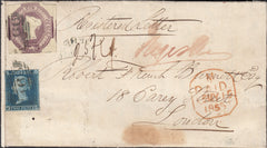 129802 1855 REGISTERED MAIL LIVERPOOL TO LONDON WITH 6D EMBOSSED (SG58) AND 2D BLUE (SG19).