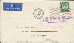 129805 1962 UNDELIVERED MAIL LONDON TO ACCRA, GHANA, WEST AFRICA.