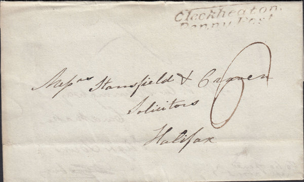 129840 1839 TURNED LETTER HALIFAX TO DEWSBURY AND CLECKHEATON TO HALIFAX WITH 'CLECKHEATON/PENNY POST' HAND STAMP (YK690).