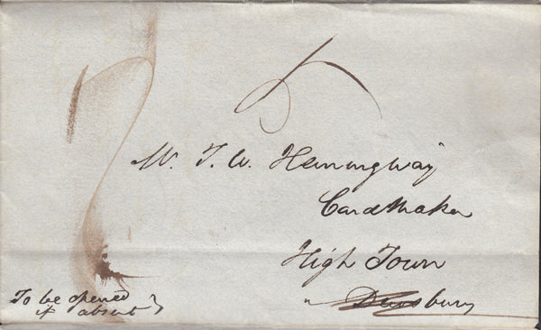 129840 1839 TURNED LETTER HALIFAX TO DEWSBURY AND CLECKHEATON TO HALIFAX WITH 'CLECKHEATON/PENNY POST' HAND STAMP (YK690).