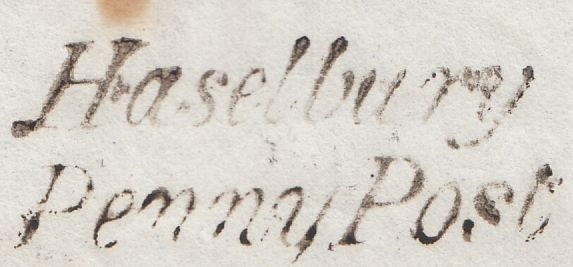 129861 1841 PART WRAPPER HASELBURY, SOMS TO CORNWALL WITH 'HASELBURY/PENNY POST' HAND STAMP (SO528).