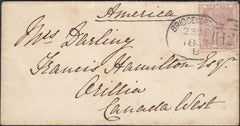 129881 1862 MAIL BRIDGENORTH TO 'CANADA WEST' WITH 6D LILAC (SG68) CANCELLED 'BRIDGENORTH/122' SPOON (RA24).