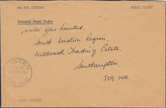 129890 1974 UNDELIVERED MAIL PLYMOUTH TO EXETER AND 1982 'RETURNED POSTAL PACKET' ENVELOPE.
