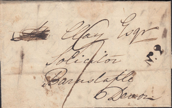 129896 1835 MAIL PORLOCK, DEVON TO BARNSTAPLE WITH 'MINEHEAD/PENNY POST' HAND STAMP (SO628).