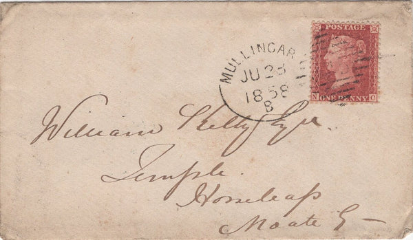 129939 1858 'MULLINGAR/345' IRISH SPOON (RA43) ON COVER TO MOATE.