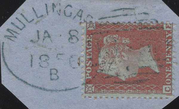 129957 1856 'MULLINGAR/345' ENGLISH TYPE IRISH SPOON (RA42) IN BLUE ON DATED PIECE (SPEC C1vb CAT £375).