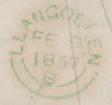 129995 1857 1D PINK ENVELOPE WREXHAM TO LLANGOLLEN WITH 'WREXHAM/924' SPOON (RA135).
