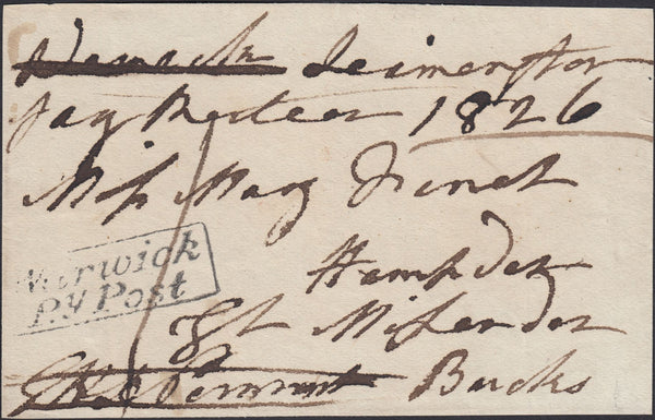 130087 1826 FREE FRONT LEAMINGTON TO GREAT MISSENDEN, BUCKS WITH 'WARWICK/P.Y POST' HAND STAMP (WA412).