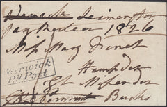 130087 1826 FREE FRONT LEAMINGTON TO GREAT MISSENDEN, BUCKS WITH 'WARWICK/P.Y POST' HAND STAMP (WA412).