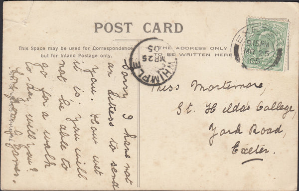 130210 COLLECTION OF WHIMPLE, DEVON CANCELLATIONS 1905-1927 (4 ITEMS).