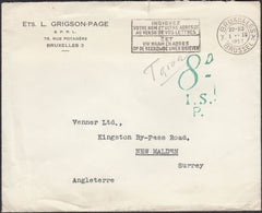 130213 1957 UNPAID MAIL BELGIUM TO NEW MALDEN, SURREY.