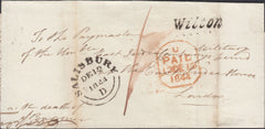 130227 1844 MAIL WILTON, WILTSHIRE TO LONDON WITH 'WILTON' ITALIC STYLE HAND STAMP (WL828).