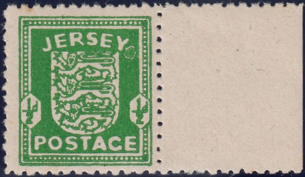 130249 1941 ½D JERSEY BRIGHT GREEN 'ARMS' (SG1) CONSTANT VARIETY 'WHITE CIRCLE FLAW' (SPEC JW21j).