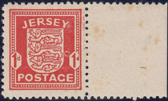 130251 1941 1D SCARLET JERSEY 'ARMS' (SG2) WITH CONSTANT VARIETY 'WHITE CIRCLE FLAW'.