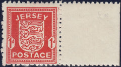 130252 1941 1D SCARLET JERSEY 'ARMS' (SG2) WITH CONSTANT VARIETY 'WHITE CIRCLE FLAW'.
