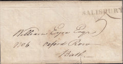 130259 1800 MAIL SARUM, WILTS TO BATH WITH 'SALISBURY' HAND STAMP (WL619).