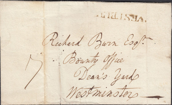 130281 1798 MAIL WESTBURY, WILTS TO LONDON WITH 'WESTBURY' HAND STAMP (WL797).