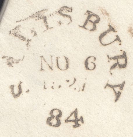 131147 1827 MAIL EAST KNOYLE, WILTS TO ANDOVER WITH BOXED 'NO.5' RECEIVERS HAND STAMP AND 'SALISBURY/PENNY POST' HAND STAMP (WL665).