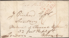 131186 1825 MAIL SALISBURY TO LONDON WITH MANUSCRIPT 'NOT PAID'.